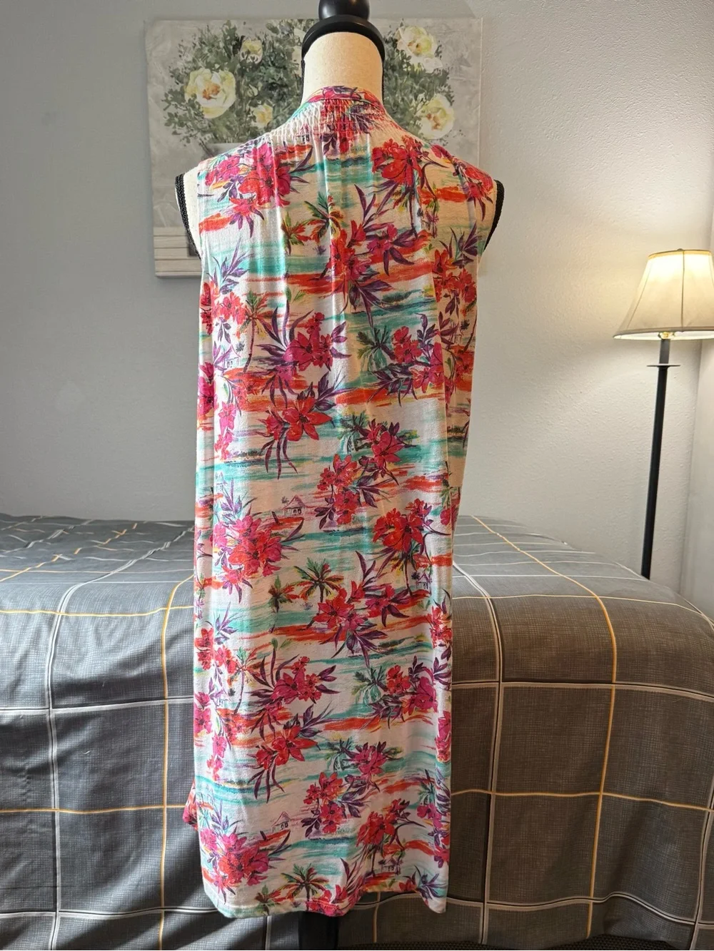 👗Caribbean Joe Sleeveless Tropical Floral Dress in Pink & Teal Size Large